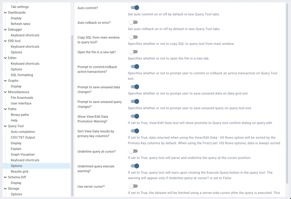 Preferences sqleditor options section